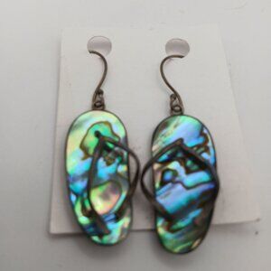 Abalone Shell Sterling Silver Flip Flop Earrings  Boho Beach  2" Dangle Hook #G5